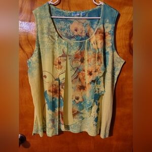 Cato Brand, Woman's Floral Blue And Yellow Tank Tops Size 22-24w